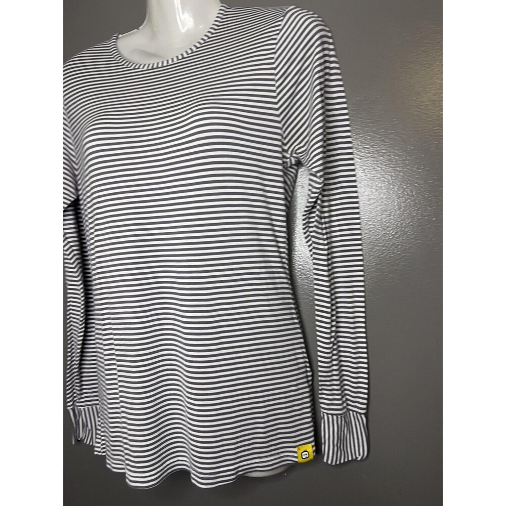 WonderWink Shirt Womens Small Gray Stripe Long Sleeve Crew Neck Stretch Top - Picture 5 of 10